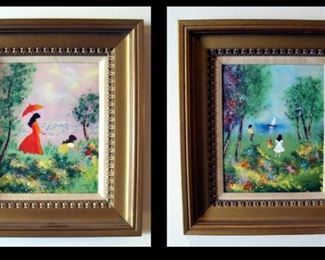 Louis Cardin, 1978, Signed, Enamel on Copper, Girl In Red Dress, Mid Century, Art