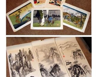 Vintage, Woodblock, Prints, Rice Paper, Paintings, Ink, Lithograph, Asian, Japanese, Chinese, Japan, China, 1950's, 1960's