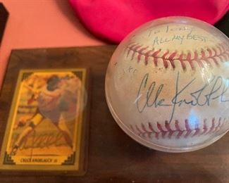 Signed chuck knoblauck card and ball