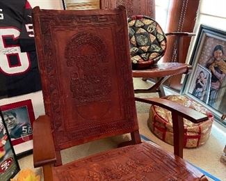 Aztec leather tooled sling chair 