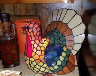 Stained glass turkey lamp