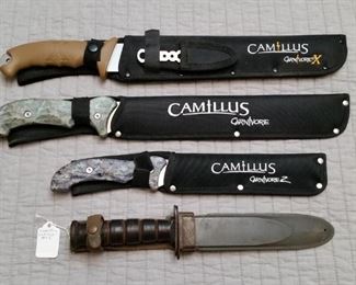 Camillus U.S. Navy Mark 2 (MK-2) knife w/ scabbard and Camillus 'Carnivore' knives