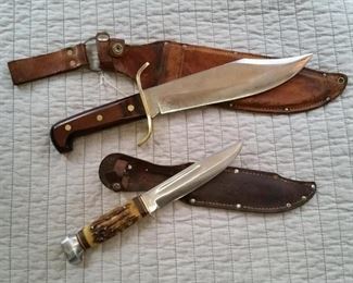 Western Cutlery W49 Bowie knife (pre-1977) and Solingen stag handle hunting knife