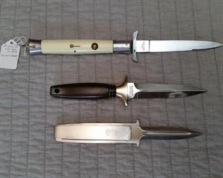 Rizzuto Estileto Milano switchblade.  Kershaw 'Special Agent' boot knife (includes sheath).   Smith & Wesson folding boot knife (includes sheath).