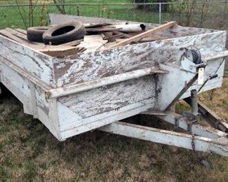 1997 Stav Double Axel 16' Flat Bed Trailer, With Winch, Full Of Assorted Scrap Lumber