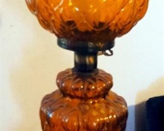 Vintage Amber Glass Electric Gone With The Wind Hurricane Lamp, 21.5" Tall
