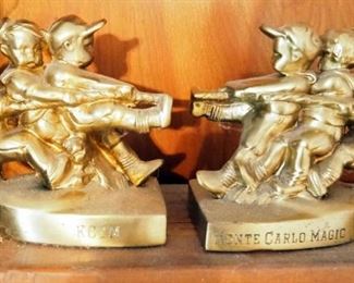 Vintage Brass Kids Playing Tug Of War, By KCYM Montecarlo Magic Bookends, 6" Tall
