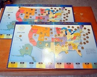 1990 United States Mint Prestige Coin Set, 1986 Commemorative Half Dollar, 1970 Pro And Proof Clad Quarter, USA State Quarter Collectors Maps, Qty 3