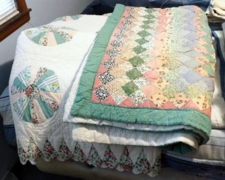 Hand Stitched Wedding Ring Patch Quilt, 82" x 92", And Hand Stitched Patch Quilt, 64" x 84"