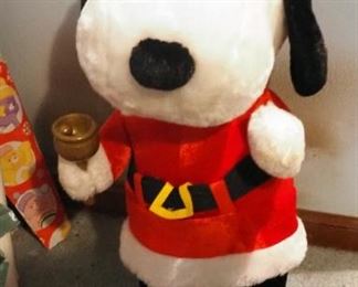 Holiday Decor Including Plush Santa Snoopy Doll, Large Wood Cloths Pin Reindeer, And Assorted Wrapping Paper