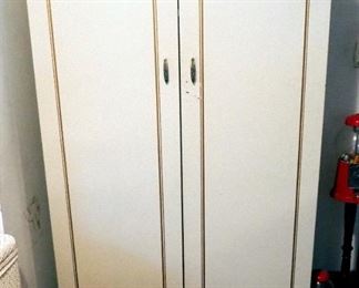 Vintage Metal 2 Door Wardrobe Cabinet Including Hangers, And Shoe Organizer, 63" x 42" x 20"