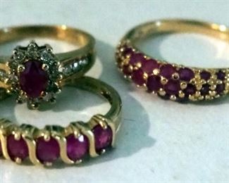 10k And 14k Gold Rings With Red And Clear Stones, Sizes 6.5 - 9