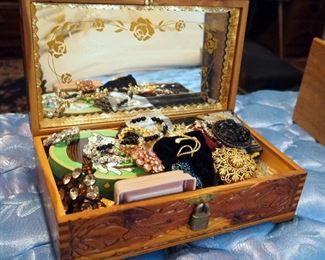 Brooches And Pin Assortment Including Cedar Jewelry Box