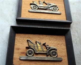 Automemories 1929, 30, And 32 Wall Calendars, Mirro-Scenes Antique Automobile Mirrors, And Framed Raised Brass Vintage Cars, Qty 7