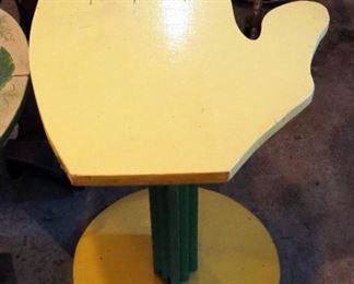 Painted Wood Pedestal Table With Hand-Shaped Top, 26" x 25" x 18", And Folding Painted Wood Accent Table, 23.5" x 32" x 24"