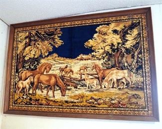 Woven Open Loop Horse Themed Wall Tapestry In Wood Frame, 52" x 78"