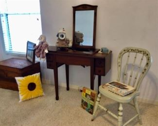 Sewing machine with cabinet, blonde Hitchcock chair