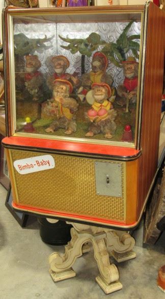 1950's Bimbo-Baby Coin Operated Machine - Lights Up - Monkeys Sing & Plays Music