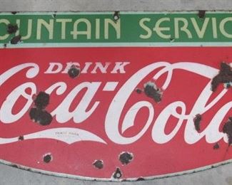 27" 1930's - 1940's Porcelain Fountain Service Coke Sign - Single Sided