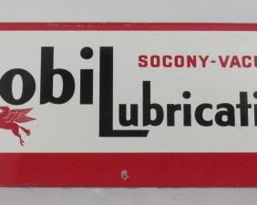 26"  1940's Porcelain Double Sided Mobil Lubrication Grease Stand Rack Sign - Hard to Find! 