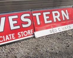 1950's - 15' Long - 3 Section Porcelain Western Auto Sign 