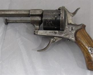 1800's Pin Fire Revolver w/Hideaway Trigger - 6 Shot - Engravings