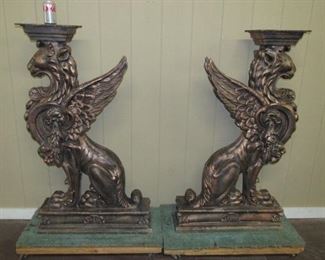 Pair of Cast Aluminum Gargoyles - 52" Tall & 30" Wide