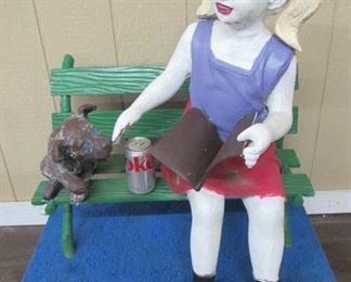 2' Long & 31" Tall Cast Aluminum Girl & Dog on Bench