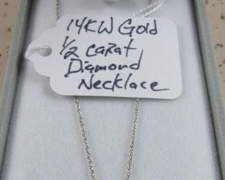 14K White Gold 1/2 Carat Diamond Necklace 