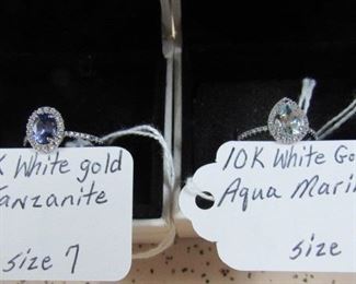 10K White Gold & Tanzanite Ring - 10K White Gold & Aqua Marine Ring