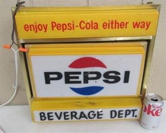 1960's - 1970's Lighted Pepsi Sign - Other Side Says Diet Pepsi - Lights Up