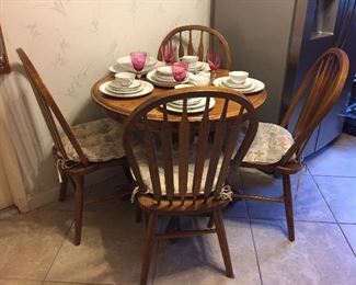 Oak dining table and chairs. 