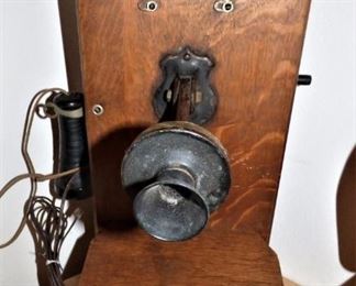 Antique oak Wall Crank Phone