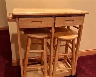 Dropleaf table with 2 stools 28"W x 16"D x 32"H (leaf measures 15")