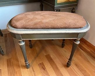 Antique vanity and stool 49"W x 18"D x 30"H and mirror measures 35"H
