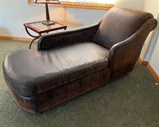 Destressed leather chaise 72"L x 30"W x 35"H 