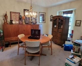 Vintage Danish Modern - dining table & 4 chairs, hutch, credenza & shelf unit