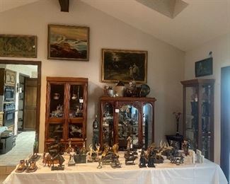 Bronze pieces, oil paintings, horse figurines, glass and pottery 