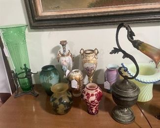 Chinese pecking glass, Gallé, Tiffany studios desk lamp, Muller Fres Luneville 