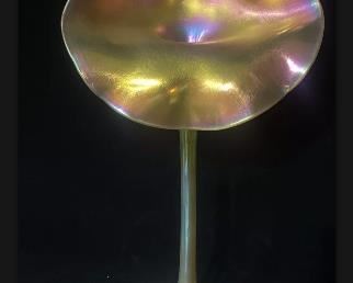 Signed on base Louis C. Tiffany gold iridescent favrile jack in the pulpit vase. 
