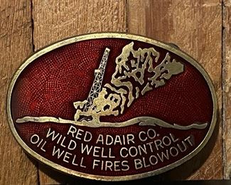 Vintage Red Adair Company Oil Well Fires Blowout belt buckle.  A Texas legend 