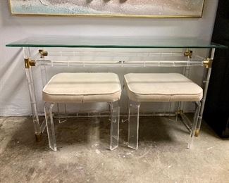 Faux bamboo lucite sofa table by Charles Hollis Jones