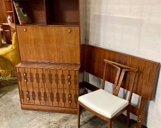 Beautiful rosewood secretary bookcase with matching chair and headboard by Romweber