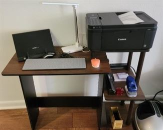 Computer Desk , LED Desk Lamp, Cannon Pixma Printer iClever Keyboard , Plus Staple-Free Stapler