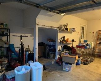 Garage full-movers, weedeaters, edgers, exercise equipment, tent and stove, etc. 
