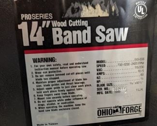 Ohio Forge Bandsaw Label