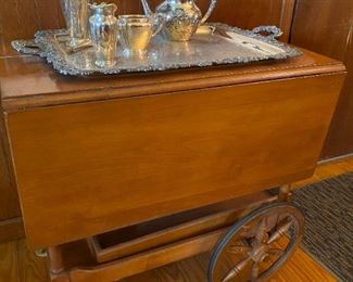 Serving trolley and silver set