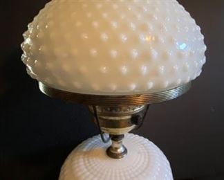 Vintage Hobnail Milk Glass Lamp - electric