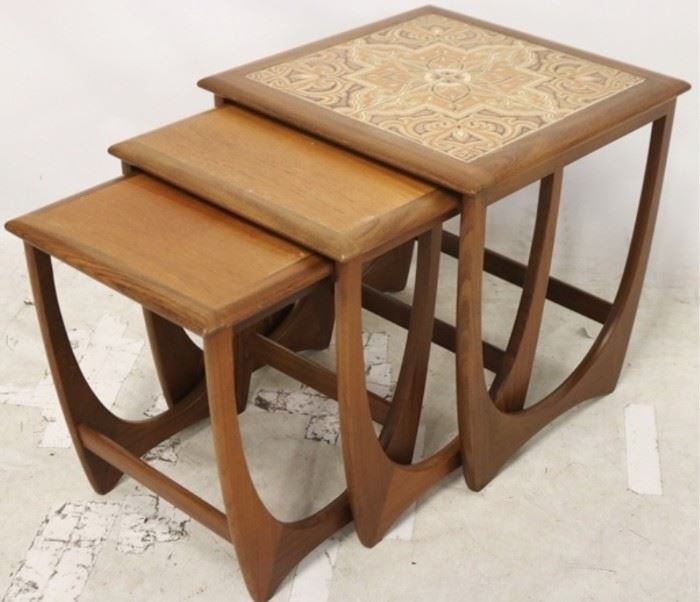 2745 - Danish G Plan Astro tile top nesting table set teak 20 x 19 x 19
