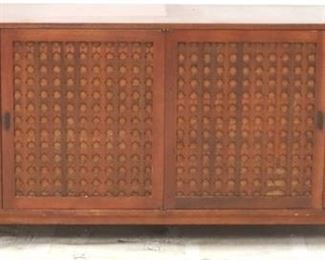 2748 - European mid-century 4 door credenza 29 1/2 x 79 x 18 molding loss to bottom of one door few holes in back
